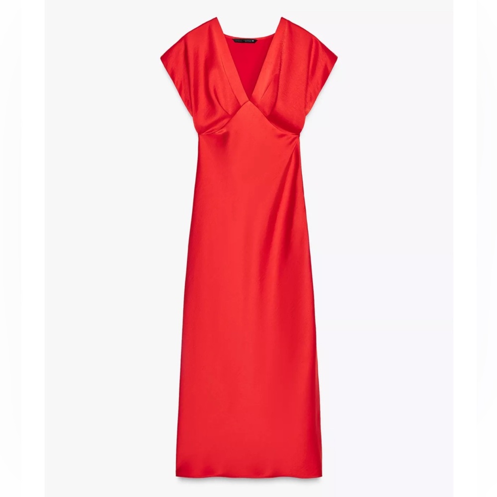 Zara Satin Red Dress NWT - Picture 2 of 11